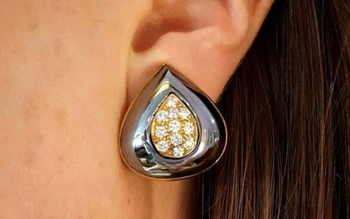 Hematite and Diamond Button Earrings in 18k Yellow Gold
