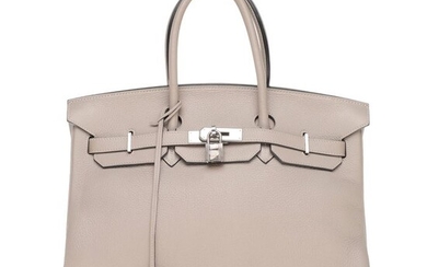 Hermès - Rare Birkin 35 en Togo Gris Tourterelle, garniture en métal argent palladié Handbag