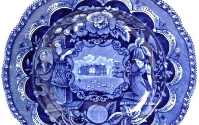 Historical Blue Staffordshire "States Pattern" Soup Bowl by James and Ralph Clews, circa 1792