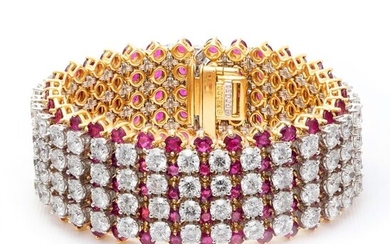 House Of R&D - 18 kt. Platinum, Yellow gold - Bracelet - 32.00 ct Diamond - 35.00 ct Ruby