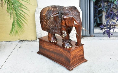 IMPRESSIVE MONUMENTAL INDIAN ROSEWOOD ELEPHANT