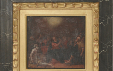 Ignoto "Pentecoste" antico dipinto ad olio su tela (cm 23x26) In cornice (difetti)