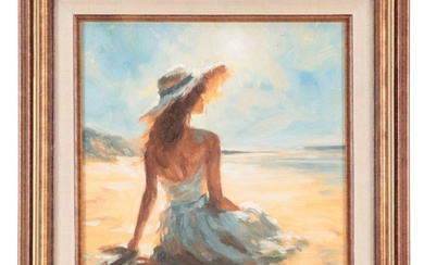 Impressionist Oil Painting of Beach Scene With Seated Figure