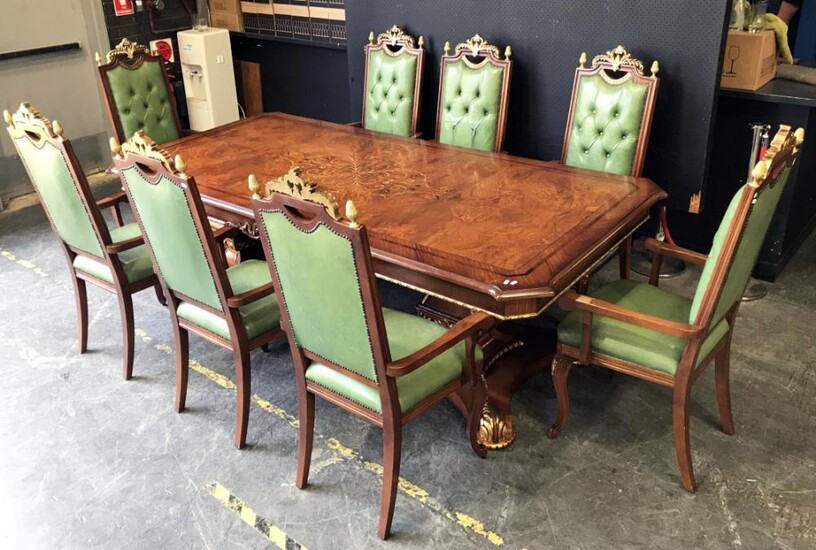 Impressive 9 Piece Dining Suite with Brass Mounts
