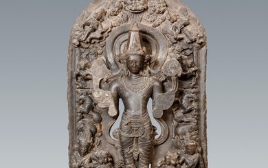 India Stone Stele of Surya, the Hindu sun god. Pala period, 10th-11th century A.D. 108 cm H.