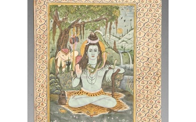 Indian School, 19th c - Shiva with Nandi, illustrated leaf f...
