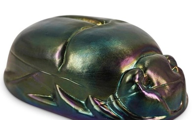 Iridescent Glass Scarab In The Manner Of Tiffany Studios.