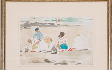 J. Marken, (American, 20th Century) - Beach Scene with Figures