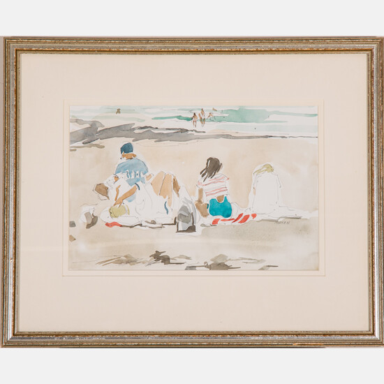 J. Marken, (American, 20th Century) - Beach Scene with Figures