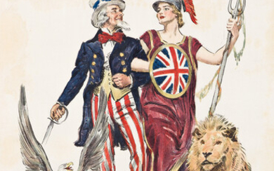 JAMES MONTGOMERY FLAGG (1870-1960) SIDE BY SIDE - BRITANNIA! / BRITAIN'S DAY. 1918....