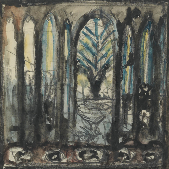 JOSEPH STELLA Two drawings. Forest Cathedral, watercolor and charcoal on paper. 385x205 mm;...