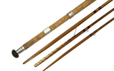 J.S. SHARPE OF ABERDEEN 12' IMPREGNATED BAMBOO ROD WITH SPARE TIP IN ORIGINAL BAG, 1930S