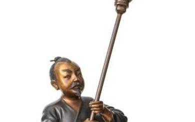 Japanese Bronze Figure of Attendant w/ Chamara