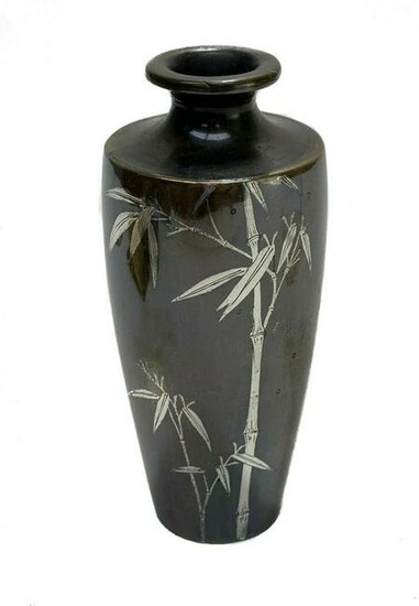 Japanese CPO Silver Overlay Bronze Vase, circa 1940