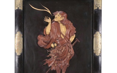 Japanese Lacquered Art Panel Featuring Li Tieguai