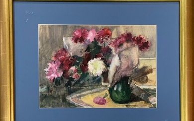 Jeanne LOURIER (1872-1955) "Bouquet de fleurs" Aquarelle signée en bas à droite 23 x 30...