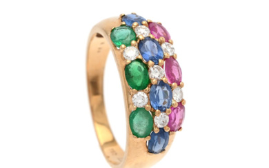 Jewellery Ring RING, 18K gold, oval-cut emeralds, rubies and sapphire...