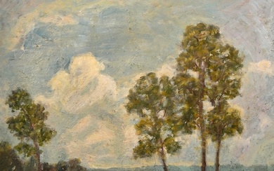 John Brown (20th Century), landscape view with trees and low...