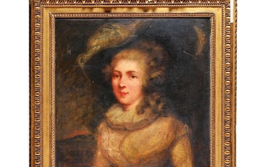 John HOPPNER. (1758-1810). (Atelier de). « Portrait d’élégante ». Huile sur toile dans un joli...