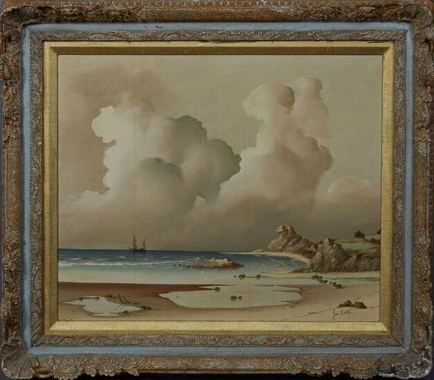 Jon Holt (American), "Seascape with Billowing Clouds,"