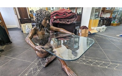 Jonathan Wylder Patinated Bronze Naked Female Figure Table w...