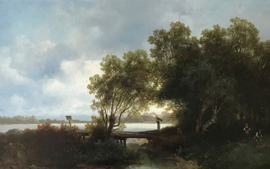Josef Thoma (1828 -1899) - Houtsprokkelaars in een landschap
