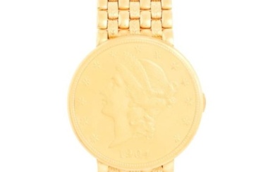 Juvenia 18k Yellow Gold $20 Coin 1904 Watch