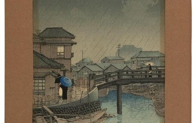KAWASE HASUI (Japan, 1883-1957), Rain at Shinagawa., Woodblock print, oban tate-e, 13î x 9&#238