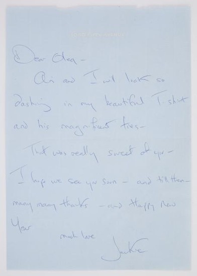 KENNEDY ONASSIS, JACQUELINE Autograph letter signed to Oleg Cassini.