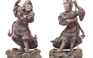 A pair of guardian sculptures Kamakura period (1185-1333), 13th/14th century