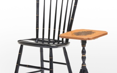 L. Hitchcock Federal Style Ebonized and Gilt-Stenciled Side Chair w/ Candlestand