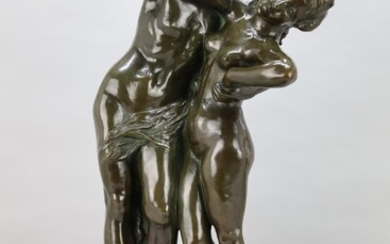 LAMBEAUX Jef signé Sculpture en bronze "Couple nu dansant" - Hauteur 78 cm.