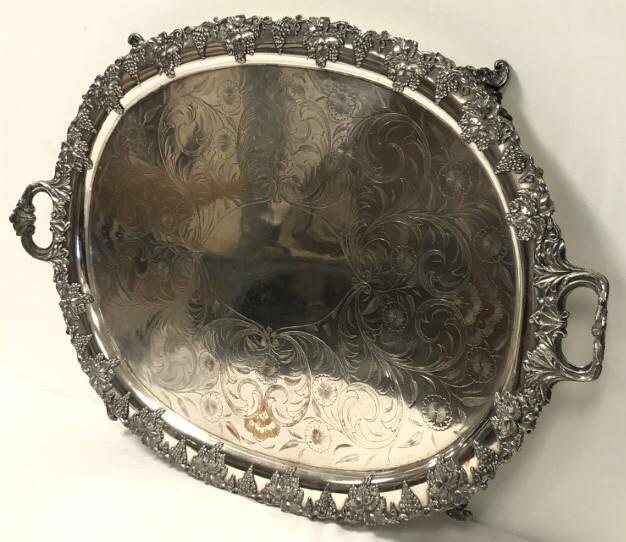 LARGE VICTORIAN SILVER PLATED SERVING TRAY