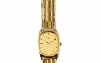 LONGINES Montre bracelet d'homme en or jaune (750). Boîtier ovale, cadran à fond champagne avec...