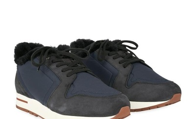 LORO PIANA NAVY MY WIND SNEAKERS Condition grade A - unworn. Size 39. Navy trainers with 100%...