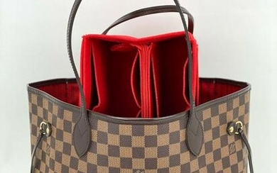 LOUIS VUITTON Neverfull MM Damier Ebene Tote Red