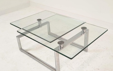 LOW TABLE, extendable twist out design, glass and polished m...