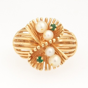 Ladies' Vintage Gold, Seed Pearl and Emerald Ring