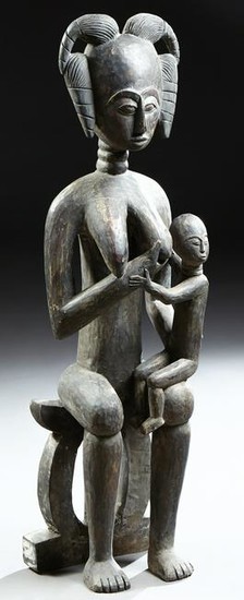 Large African Carved Wooden Figural Group, 20th c., of