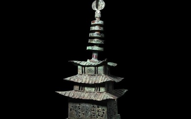 Large Chinese Tang Bronze 'Pagoda' Reliquary Stupa