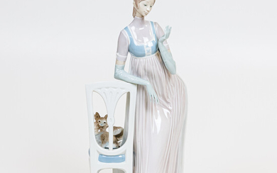 Large Lladro Figure of a Woman Leaning on a Chair