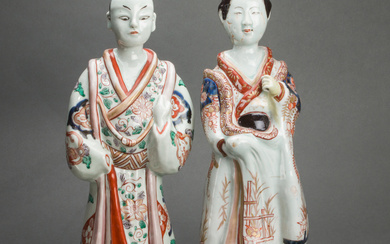 Large matched pair of Japanese Kutani porcelain figures