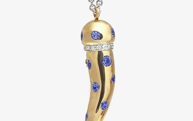 Leo Pizzo - 18 kt. White gold, Yellow gold - Necklace with pendant - 1.37 ct Sapphires - Diamonds