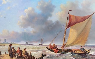 Leon Arie Feijen ( 1947 ) - De ontstuimige zee van Holland ca 1900