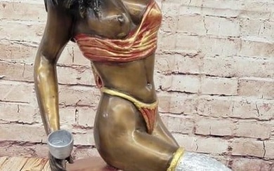 Limited Edition Collett Seated Female Figure with Cup Signed Original Bronze Sculpture - 25" x 14"