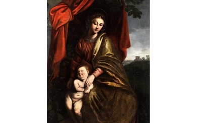 Lombardischer Maler um 1600, Maria mit dem Kinde vor Landschaft