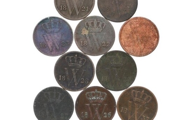 Lot (12) 1 Cent Willem I 1821-1823U, 1826B/U, 1827U, 1828B/U. Gemiddeld Zeer Fraai.