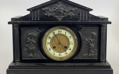 Lot details A late Victorian polished slate mantel clock of...