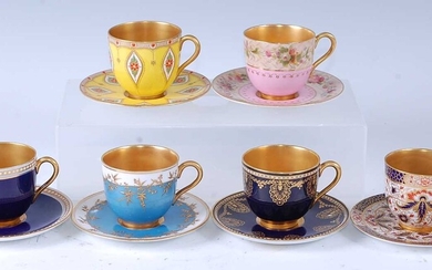 Six various early 20th century Royal Worcester porcelain miniature teacups and saucers