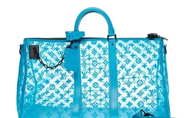 Louis Vuitton - NEW & SOLD OUT - Keepall Triangle 50 bandoulière en résille turquoise monogram, état neuf ! Travel bag